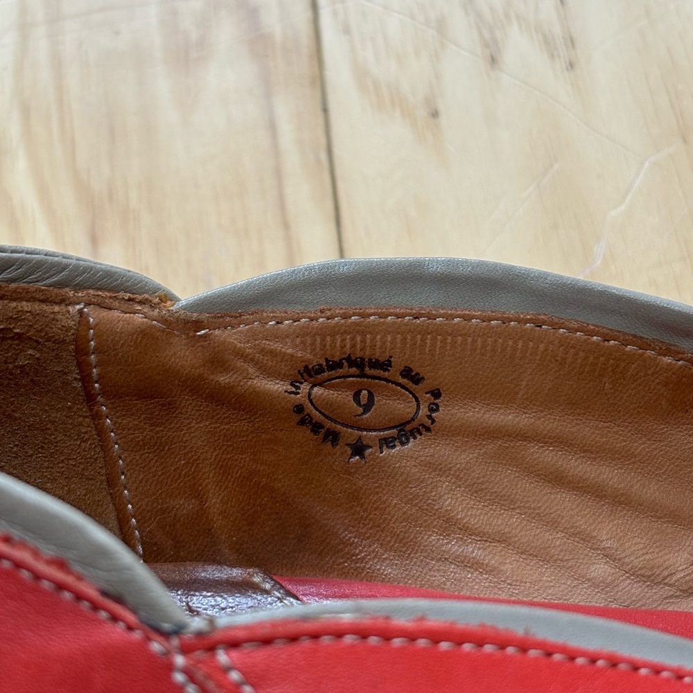 John Fluevog Orange Mary Jane Flats with Cream Strap and Trim - Picture 13 of 13